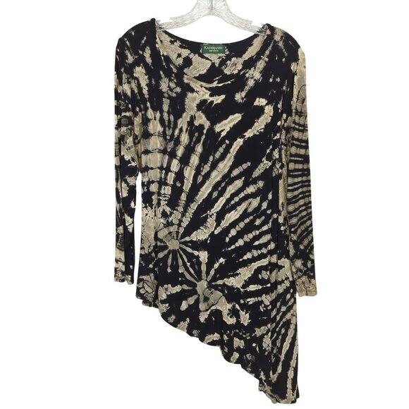 KATHMANDI Imports long sleeve Tie Dyed black beige gray asymmetrical hem top P - Picture 13 of 14